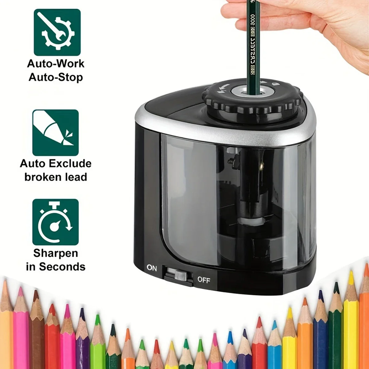 Electric Pencil Sharpener Usb - デスクトップ電動シャープナーアセンブリ自動鉛筆削り器、学生、学校、オフィス文具用の鉛筆（6-8mm）に適しています