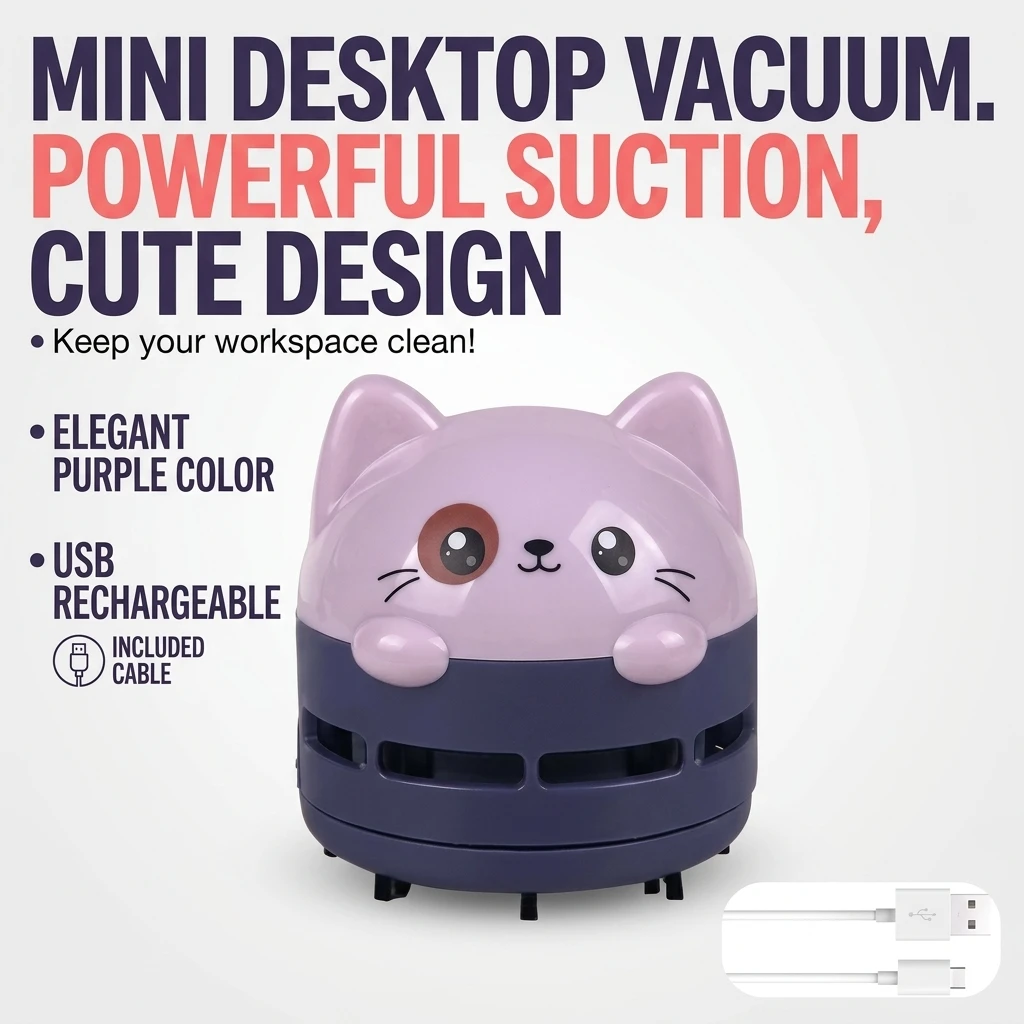 Mini Desktop Vacuum Cleaner For Eraser Dust - デスクトップ掃除機 ミニコードレス USB充電式 かわいい漫画猫 ポータブル デスクダストスイーパー