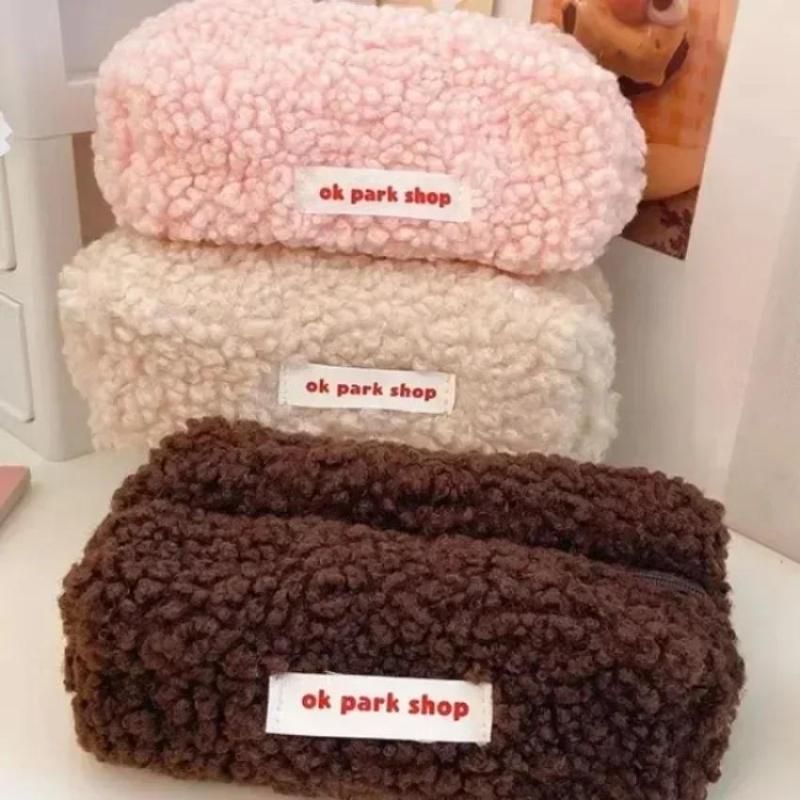 Aesthetic Large Pencil Case Pouch - 子羊ぬいぐるみ収納袋シンプルな美的デザイン大容量化粧ポーチポータブル学生文具鉛筆ケース財布