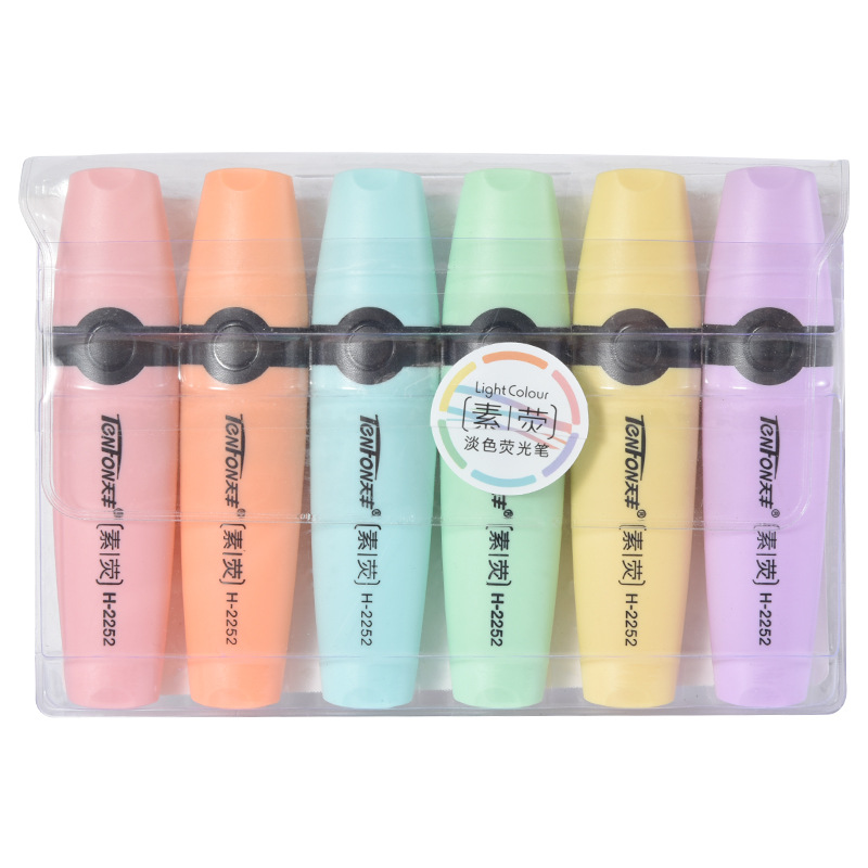 Pastel Highlighter Set Double Ended - 6 ピース/セット蛍光ペンパステルカラーチゼルチップマーカーペンフラットシングルヘッドライトカラー斜め描画蛍光ペンマーカー