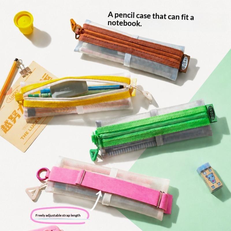 透明メッシュペンシルポーチ デュアルジッパー 調節可能なスト - Clear Mesh Pencil Pouch For Exam のレビューと価格