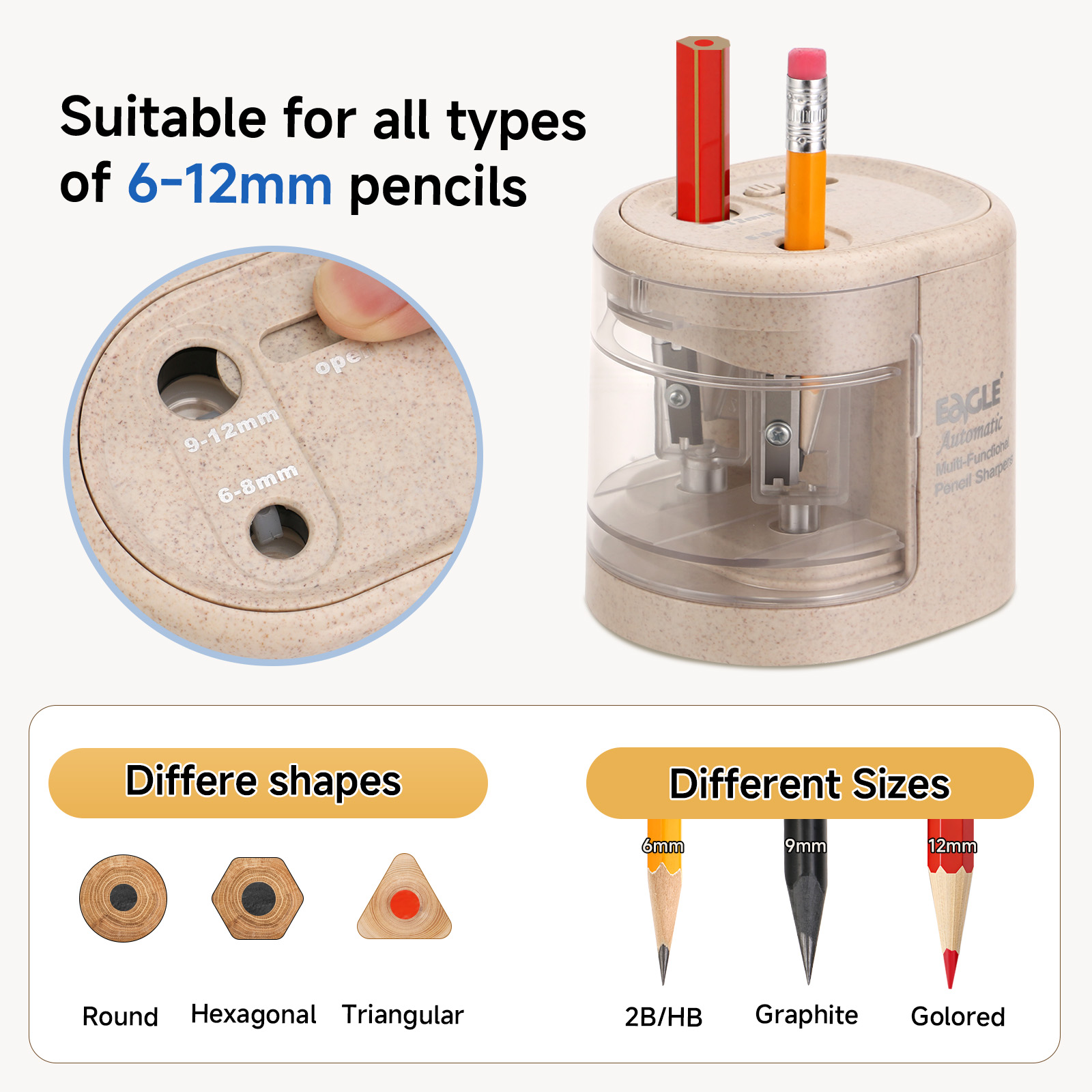 EAGLE 自動電動鉛筆削り、6-12mmのあらゆる形状の鉛 - Electric Pencil Sharpener Usb のレビューと価格