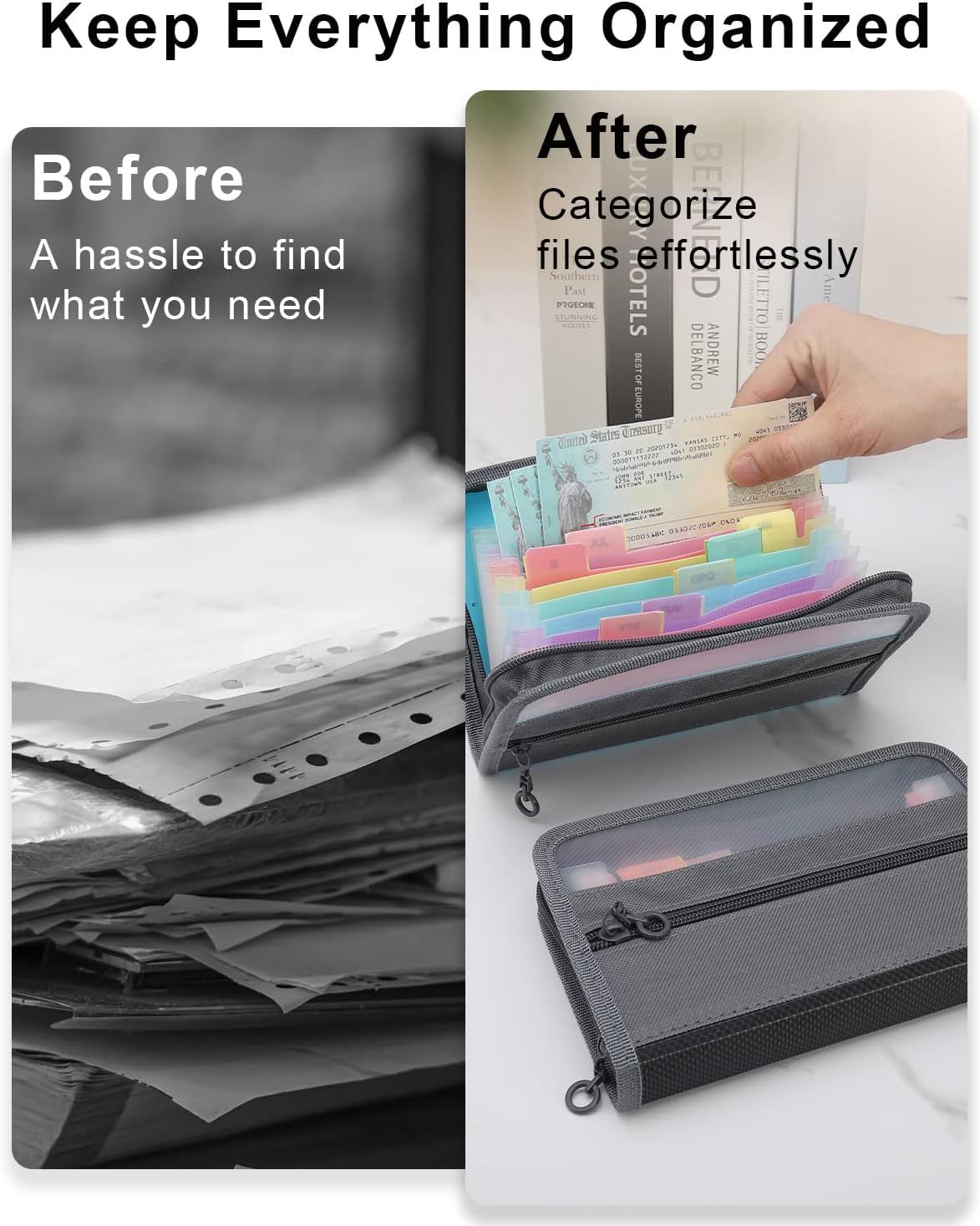 小型アコーディオンA6ファイルオーガナイザー、安全ジッパー付 - Expandable Accordion File Folder 13 Pockets のレビューと価格