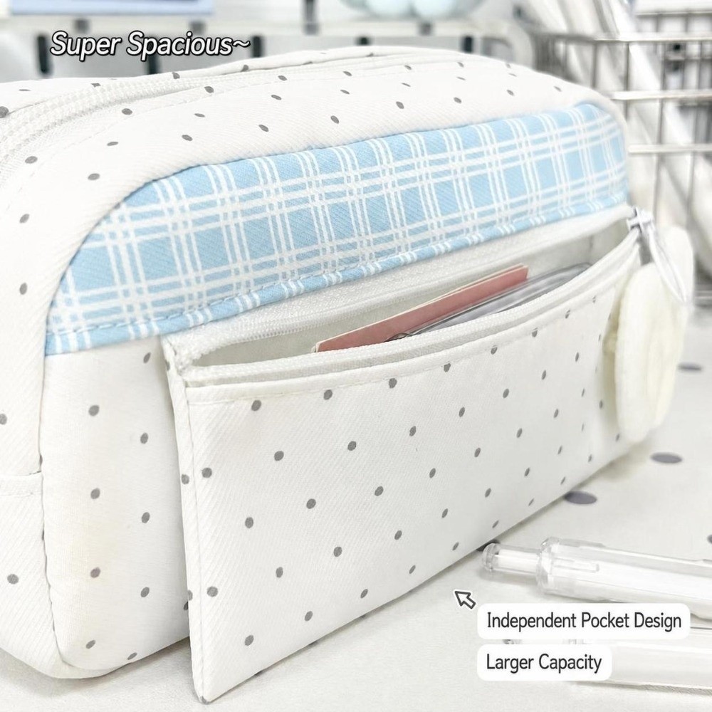 おしゃれな水玉格子柄ペンケース 大容量ポータブルペンポーチ  - Aesthetic Large Pencil Case Pouch のレビューと価格