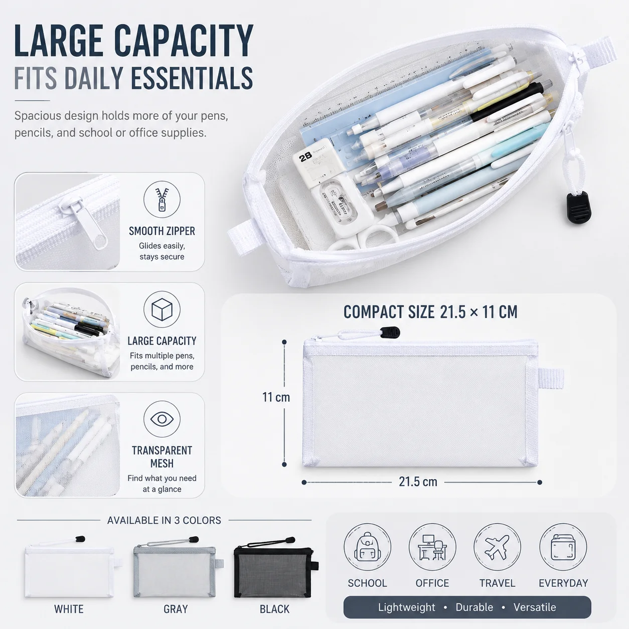 透明メッシュペンケース クリアジッパーペンバッグ 試験用文具 - Clear Mesh Pencil Pouch For Exam のレビューと価格