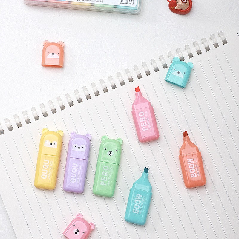 4/6/12 個かわいいクマ蛍光ペンかわいい文具マーカー斜め - Pastel Highlighter Set Double Ended のレビューと価格