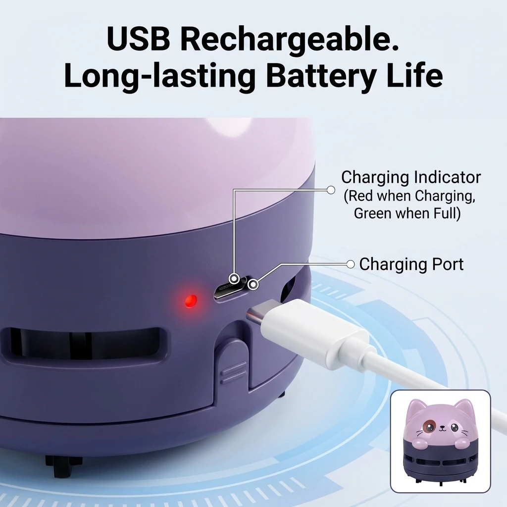 デスクトップ掃除機 ミニコードレス USB充電式 かわいい漫 - Mini Desktop Vacuum Cleaner For Eraser Dust のレビューと価格