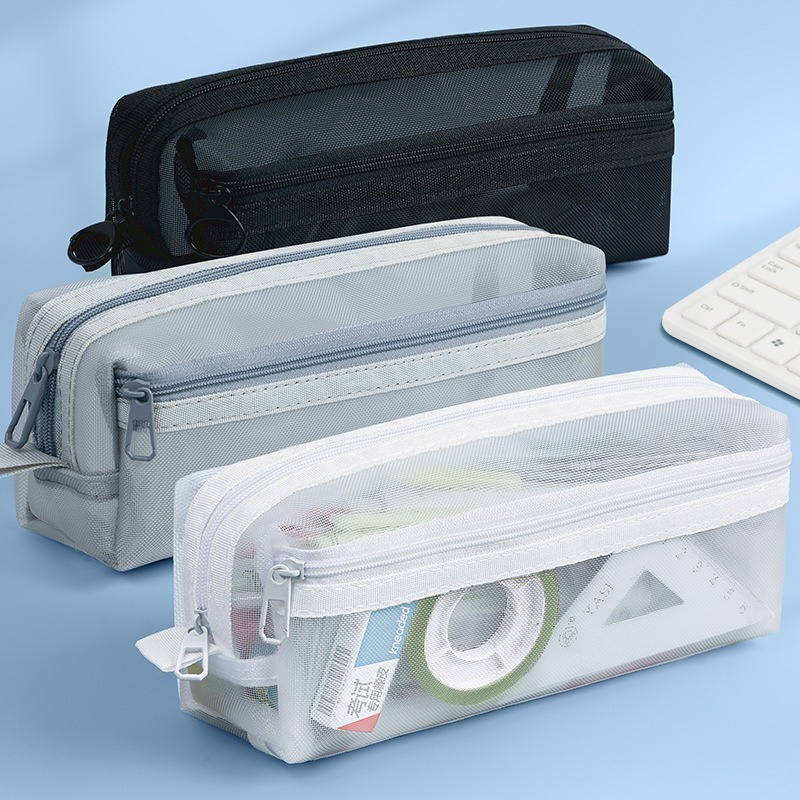 二重層透明メッシュペンケース試験専用文具バッグ大容量クリアペ - Clear Mesh Pencil Pouch For Exam のレビューと価格