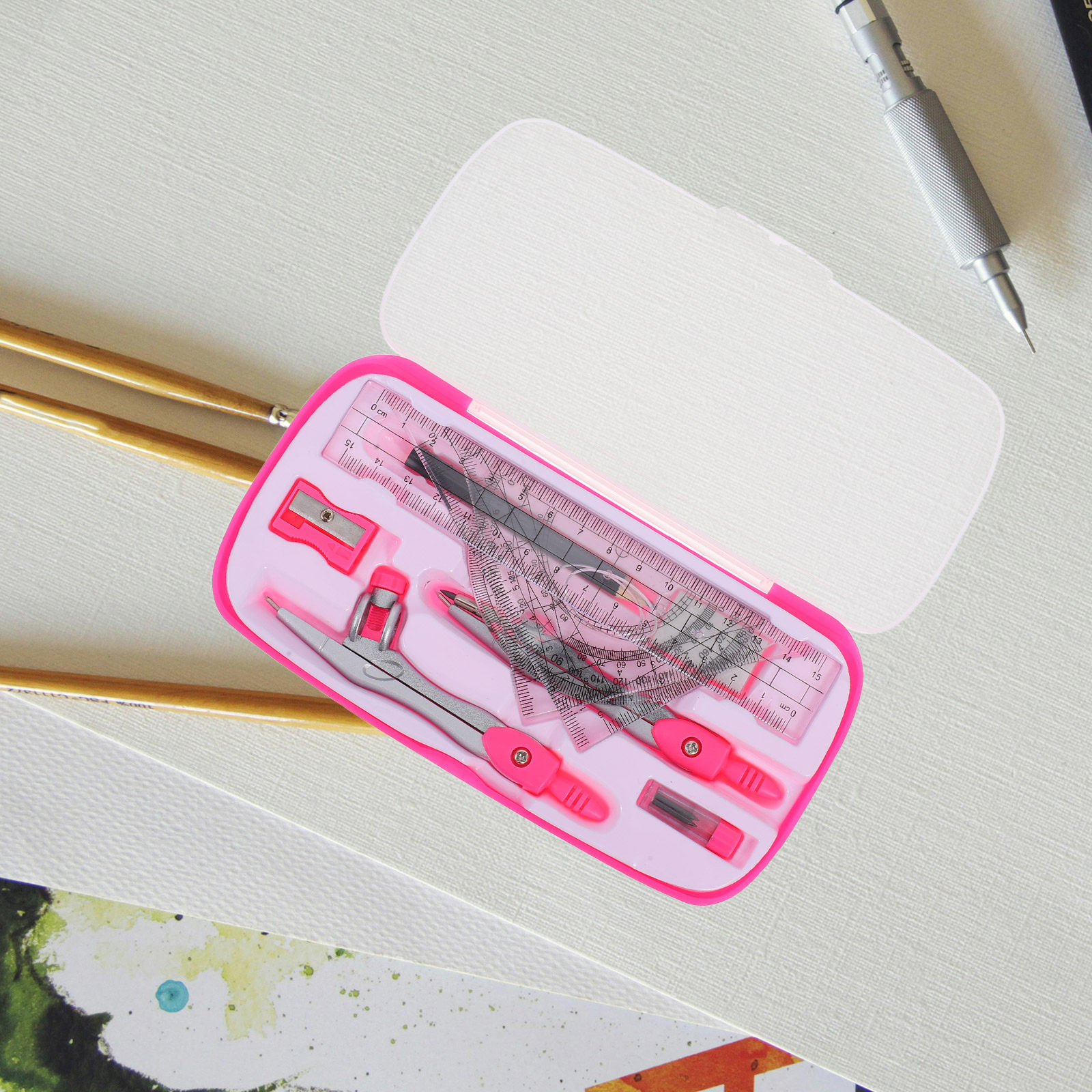 1セットの軽量ポータブルコンパスセット、数学用分度器定規付き - Math Geometry Set With Compass のレビューと価格