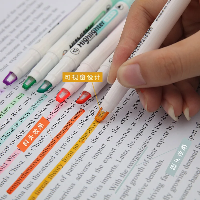 6 色/セットユニークなウィンドウチップ蛍光ペンダブルヘッド - Pastel Highlighter Set Double Ended のレビューと価格